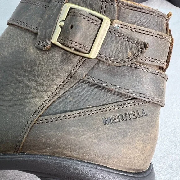 Merrell Andover Bluff Brown Waterproof Leather Ankle Boots Buckle Zip J17484 6